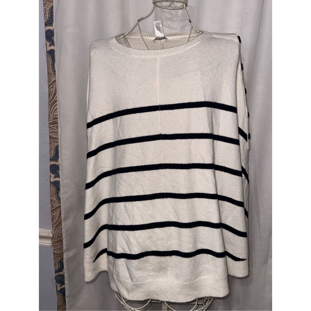 NEW WITH TAGS NWT Womens J.Jill sweater poncho white with navy stripes. One Size